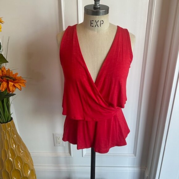 Deletta Anthropologie NWT Coral Red Asymmetrical Top - Picture 1 of 16